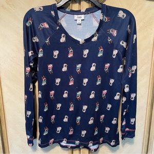 Jenni Pug Dogs Reindeer Holiday Top Shirt Pajama Lounge NEW NWT
